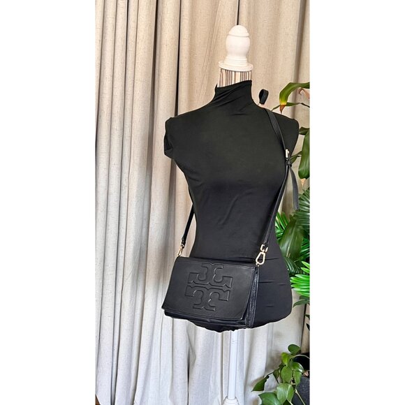 ✺ AUTHENTIC TORY BURCH BLACK LEATHER BOMBE SHOULDER BAG/CROSSBODY - Picture 12 of 13